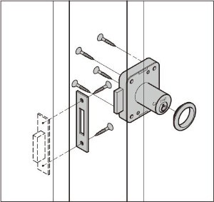 2650型 面付シリンダー錠 右開き扉への取付例