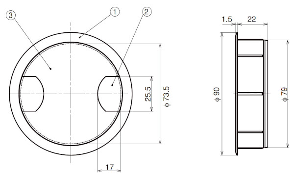 HC91型 配線孔キャップ 寸法図