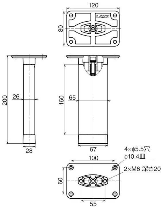 CTB65-PM90-200型 90° 天板裏止め仕様