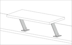 CTB65-PMS60-240型 カウンター用支柱金物 60° 天板面付仕様 取付例