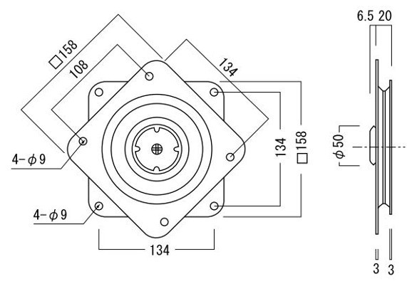 回転盤 160mm 寸法図