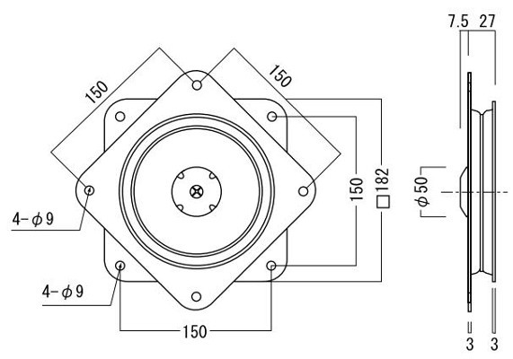 回転盤 185mm 寸法図