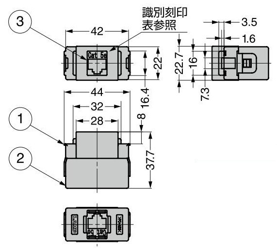 DM1-LAN型 LANコネクタ 寸法図
