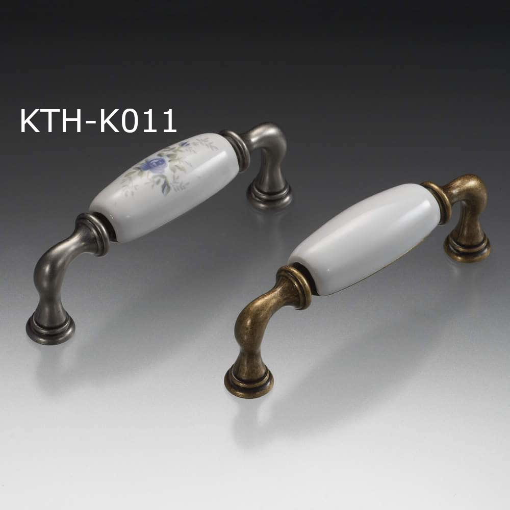 スガツネ工業/つまみハンドル王国 KTH-K011 イタリア製工芸品 家具用取手 ホワイト（花柄）／錫古美