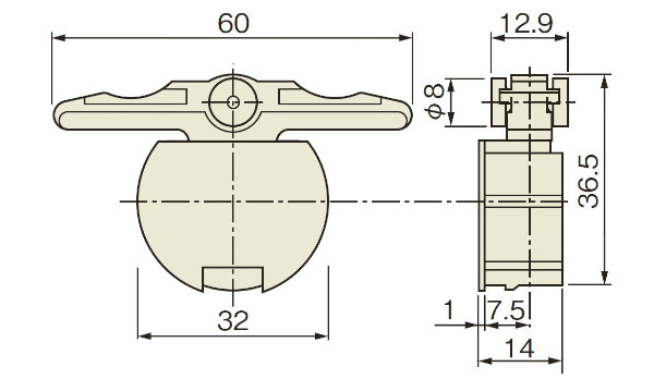 HS-2 上部ローラー（固定タイプ） 寸法図